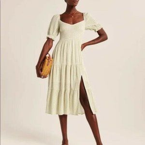 Abercrombie & Fitch smocked short sleeve gingham dress - Green